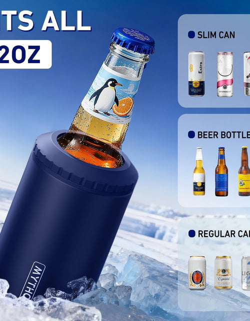 Load image into Gallery viewer, 3 in 1 Slim Can Cooler for 12 OZ Skinny Can, Regular Can &amp; Beer Bottle - Keep Cold for 6 Hours - Double Walled Insulated Stainless Steel Vacuum Beverage Can Insulator (Navy Blue)
