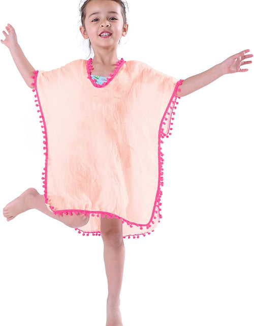 Load image into Gallery viewer, Girls Swim Cover up Beach Swimwear Coverup Swimsuit Wraps with Pom Pom Trim
