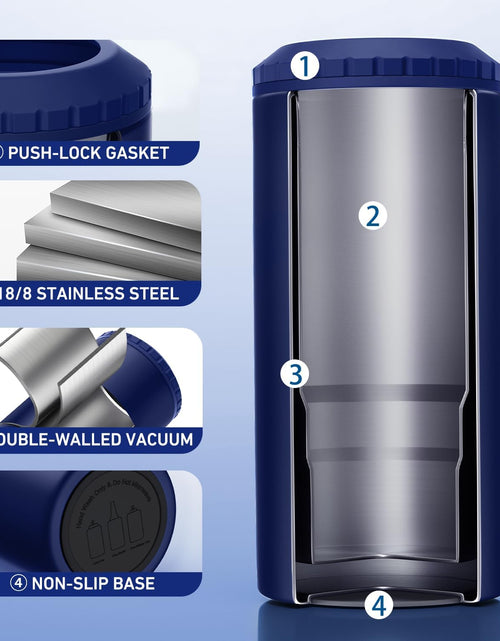 Load image into Gallery viewer, 3 in 1 Slim Can Cooler for 12 OZ Skinny Can, Regular Can &amp; Beer Bottle - Keep Cold for 6 Hours - Double Walled Insulated Stainless Steel Vacuum Beverage Can Insulator (Navy Blue)
