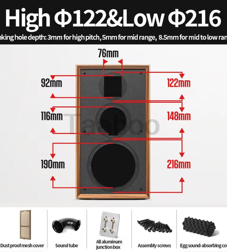 8 Inch Three-Way Labyrinth Speaker Empty Box Bookshelf Speaker Home Speaker DIY Hifi Audio Wooden Handmade Box Passive Speaker