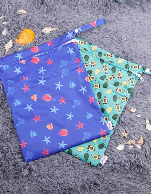 Load image into Gallery viewer, BABY 2Pcs Cloth Diaper Wet Dry Bags Waterproof Reusable with Two Zippered Pockets Travel Beach Pool Daycare Soiled Baby Items Yoga Gym Bag for Swimsuits or Wet Clothes LZX4344
