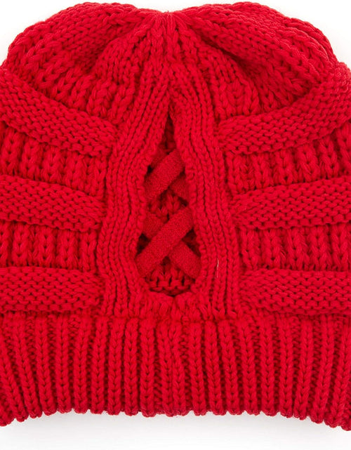 Load image into Gallery viewer, Exclusives Soft Stretch Cable Knit Messy Bun Ponytail Beanie Winter Hat for Women (MB-20A)(CCB-1)
