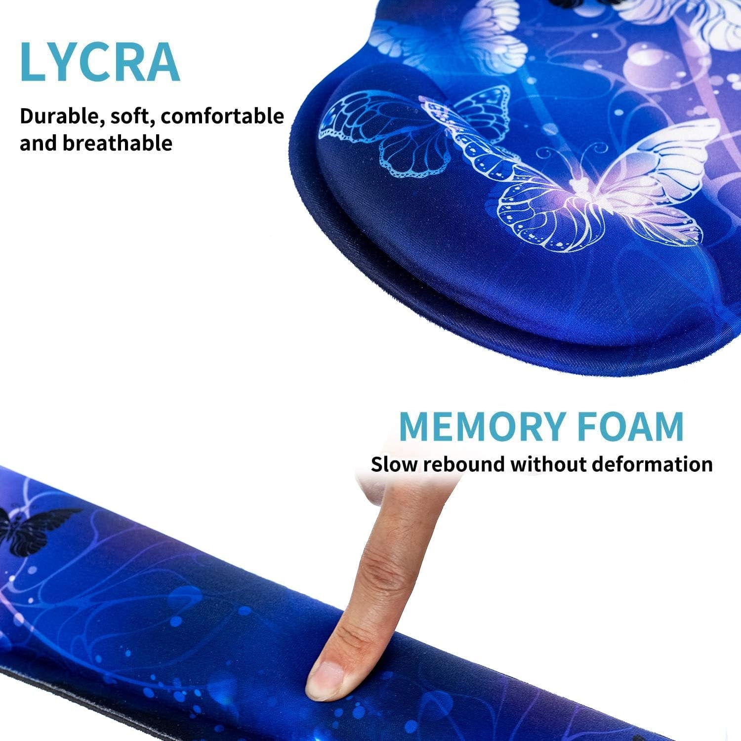 Keyboard Wrist Rest and Mouse Pad with Wrist Support, Memory Foam Set for Gaming and Office, Comfortable & Lightweight for Easy Typing & Pain Relief (White Butterflies)