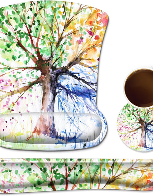 Load image into Gallery viewer, Ergonomic Mouse Pad with Wrist Rest Support and Keyboard Wrist Rest Pad,  Cute Wrist Pad with Non-Slip Rubber Base and Raised Memory Foam, Easy Typing &amp; Pain Relief, Four Seasons Tree
