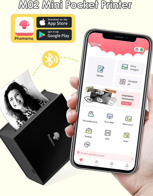 Load image into Gallery viewer, Mini Sticker Printer - M02 Wireless Pocket Printer, Compatible with Ios &amp; Android, Photo Printer for Phone, for Fun Christmas Sticker, DIY Journal, New Year Gift, Black
