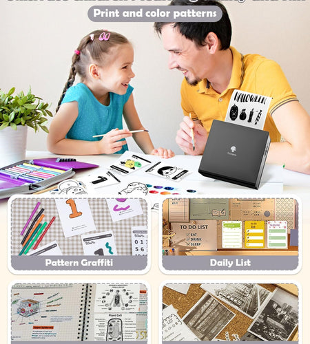 Mini Sticker Printer - M02 Wireless Pocket Printer, Compatible with Ios & Android, Photo Printer for Phone, for Fun Christmas Sticker, DIY Journal, New Year Gift, Black