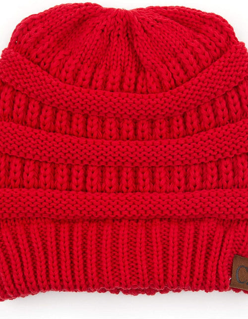 Load image into Gallery viewer, Exclusives Soft Stretch Cable Knit Messy Bun Ponytail Beanie Winter Hat for Women (MB-20A)(CCB-1)
