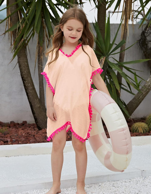 Load image into Gallery viewer, Girls Swim Cover up Beach Swimwear Coverup Swimsuit Wraps with Pom Pom Trim
