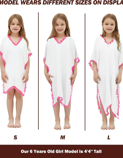 Load image into Gallery viewer, Girls Swim Cover up Beach Swimwear Coverup Swimsuit Wraps with Pom Pom Trim
