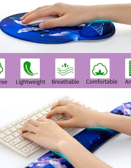 Load image into Gallery viewer, Keyboard Wrist Rest and Mouse Pad with Wrist Support, Memory Foam Set for Gaming and Office, Comfortable &amp; Lightweight for Easy Typing &amp; Pain Relief (White Butterflies)
